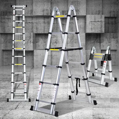 Image de TolleTour Echelle télescopique Argent Aluminium Pliable Echelle multifonctionnelle Echelle simple 1.9M+1.9M Echelle multi-usages Protection anti-pince-doigts Echelle d'extension Pliable Echelle aluminium Antidérapante jusqu'à 150 KG