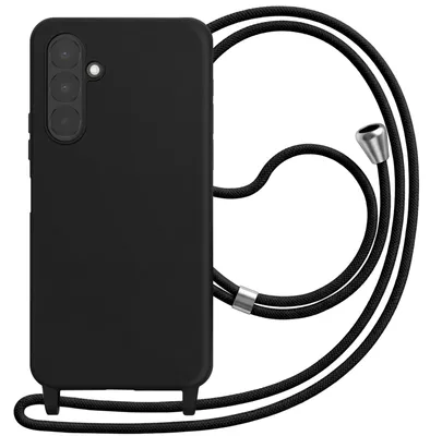 Zdjęcie produktu dla Etui Avizar do telefonu Samsung Galaxy A27, wykonane z silikonu, z paskiem do noszenia na szyi, kolor czarny
