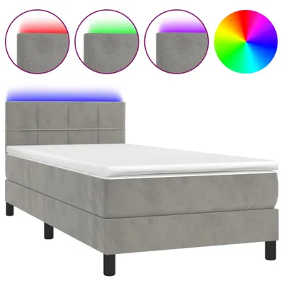 Zdjęcie produktu dla Łóżko Kontynentalne Z Materacem I Led, Szare 80X200 Cm, Aksamit Lumarko!