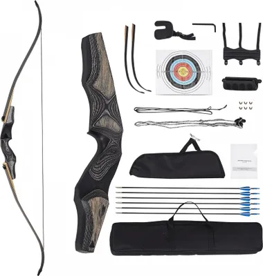 Produktbild von Takedown Recurvebogen Holzbogen Kit - Jagd und Praxis - 13,61kg, 1524mm - Pfeile inklusiv