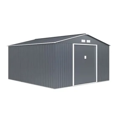 Produktbild von Gartenhaus aus Metall, 12,99 m² – 340 x 382 x 210 cm – Verankerungsset inklusive – Grau