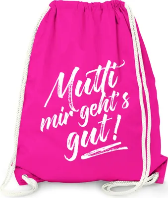 Produktbild von Turnbeutel mit Spruch - Mutti mir geht's gut! - Gymbag Moonworks® fuchsia unisize