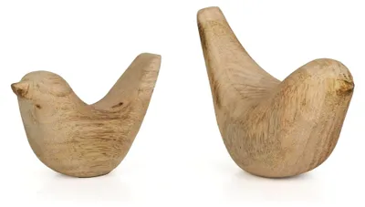 Produktbild von Dekofigur Set aus Mangoholz - 2 Holzvögel handgefertigt in naturfarben