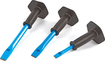 Immagine prodotto di Scalpello da muratore piatto con paracolpo lunghezza 300mm, per materiali duri mattoni calcestruzzo pietre, impugnatura antiscivolo in gomma 19mm Ingco