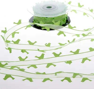 Produktbild von Organza-Ziergirlande - "Birds" - 25mm - 10m - col.60 - grün - 90132-25-10-60