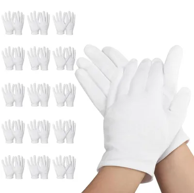 Image de Gants en coton, 15 paires, taille S, 20 cm, couleur blanche