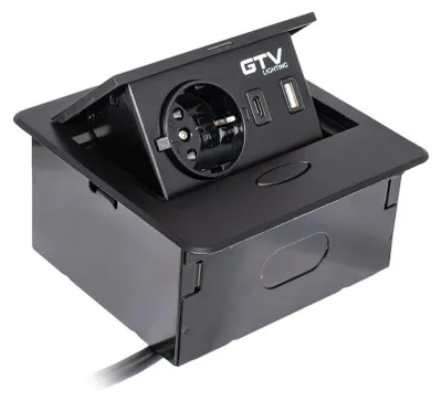 Image de Prise encastrable 1 prise et USB A+C avec câble noir GTV AVARO