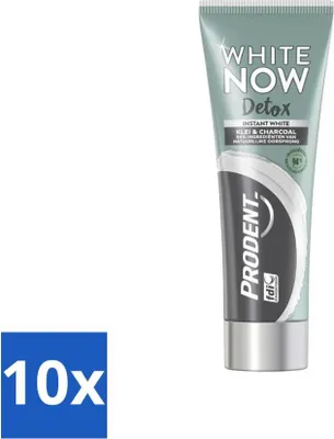 Produktbild von Prodent – White Now – Zahnpasta – Natürliche Inhaltsstoffe – Ton und Aktivkohle – 75 ml - Vorteilspack - 10 Stücke