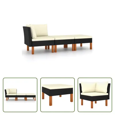 Produktbild von The Living Store 3-tlg. Garten-Lounge-Set Poly Rattan und Eukalyptus Massivholz