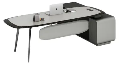 Image de Bureau moderne gris noir avec rangement Bureau design élégant