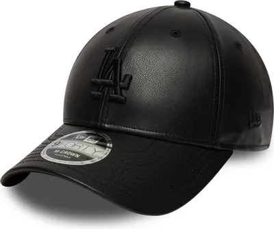 A black leather-like baseball cap with the Los Angeles Dodgers logo.