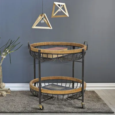 Immagine prodotto di Carrello doppio in ferro e legno nero e marrone cm 57x55,5x62,5