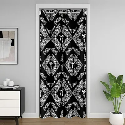 Produktbild von Türvorhang Damask Floral weiß schwarz 150x203cm Mikrofaser