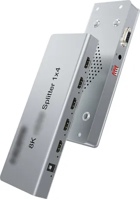 Obrázek produktu pro Přepínač HDMI 8K 1 vstup 4 výstupy Přepínač HDMI 2.1 s podporou 4 portů 8K 60 Hz 4K 120 Hz HDCP 2.3 kompatibilita s více systémy Podporuje HDR High Dynamic Imaging Správa předvolby EDID Správa ovládání CEC Podporuje set-top boxy PC notebooky monitory projektory atd