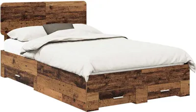 Produktbild von vidaXL Bettrahmen mit Schubladen Altholz 120 x 190 cm Holzwerkstoff