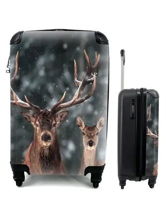 Produktbild von MuchoWow® Koffer Handgepäck Trolley Rollkoffer Kleine Reisekoffer mit 4 Rollen - Hirsche - Tiere - Winter - Geweih - Schnee - Natur - Cabin Size < 55x40x23 cm & 55x40x20 cm - Fotokoffer - Kabinenkoffer - Boardgepäck - Reise-Box - Reisekoffer - Reisegepäck - Koffer mit Bild - Trolley für Kinder