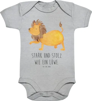 Produktbild von Mr. & Mrs. Panda Strampler Sternzeichen Löwe 3. - 6. Monat - Heather Grey - Geschenk, kurzarm, August, Kurzarmbody, König Der Tiere, Geburtstag, Babybody, Juli, Baby
