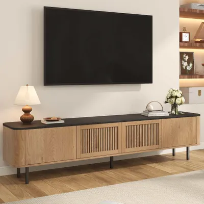 Zdjęcie produktu dla Nowoczesna szafka pod telewizor o niepowtarzalnym wyglądzie, stojak na telewizor i panel. Idealny wybór do Twojego salonu. Wymiary: 190 x 35 x 45 cm, kolor dębowy