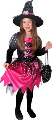 Produktbild von Kinder-Hexenkostüm schwarz und rosa mit Sternen (M)
