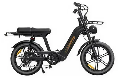 Image de V20 D50 - Fatbike électrique avec antivol à chaîne - 20 pouces - Moteur 250W - Autonomie 60 km - 7 vitesses - Freins à disque hydrauliques - Batterie 720Wh - Cadre bas - Double suspension - Noir