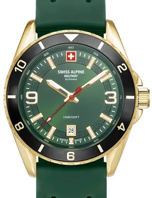 Obrázok produktu pre Swiss Alpine Military pánske hodinky pre mužov, model Sierra, zlato-zelené, číslo výrobku 7034.1818