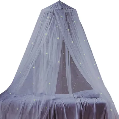 Produktbild von Moskitonetz fürs Bett – im Dunkeln leuchtendes Sternenhimmel – Weiß – Für Kinder – 0,6 x 2,5 x 1,2 m Weiß mit fluoreszierenden Sternen