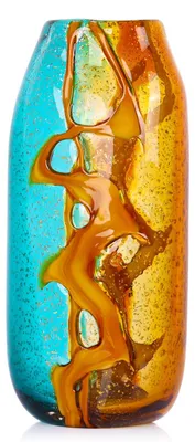 Glasvase handgefertigt Bernstein Türkis 35,1 cm oval Kunstdeko