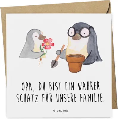 Produktbild von Mr. & Mrs. Panda Grußkarte Opa Schatz - Weiß - Geschenk, Danke sagen, Aufmerksamkeit, doppelkarte, wahrer, Bedanken, Klappkarte, wertvoll, Großvater, Liebe, faltkarte