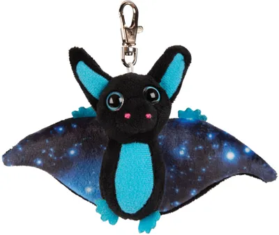 Produktbild von Schlüsselanhänger Plüschtier Fledermaus 16cm, schwarz türkis, Kuscheltiere Stofftiere Karabinerhaken