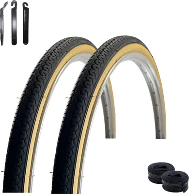 Immagine prodotto di 2 pneumatici per bicicletta VEE Rubber V028 28" nero/crema 40-635 (28 x 1  1/2) + 2 camere d'aria AV abbinate incl. leva per pneumatici