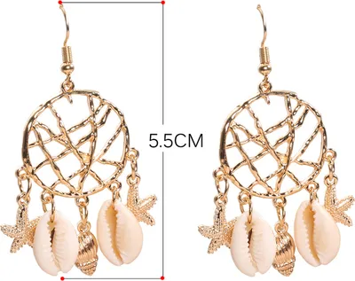 Produktbild von 1 Paar Hakenohrringe für Damen, Seestern, Muschel, ausgehöhlt, Traumfängerform, einfarbig, galvanisiert, antiallergisch, leicht, Ohrschmuck, Schmuck, baumelnde Ohrringe, lange Hängeohrringe für Party und Abschlussball