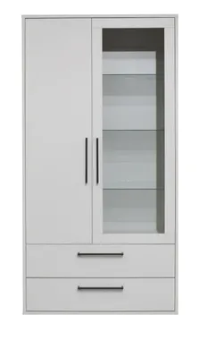 Produktbild von FURNARO Vitrinenschrank Lindos Vitrine Standvitrine B/H/T: 92x182x45 cm, Farbe:Kreidegrau matt lack