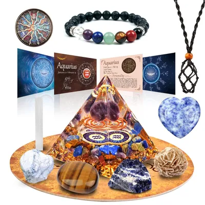 Immagine prodotto di Elzusha - Piramide di orgone con pietre corrispondenti al segno zodiacale dell'Acquario