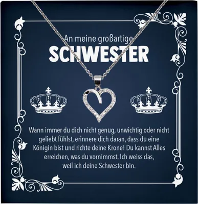 Produktbild von 22Feels Großartige Schwester Geschenk Herz Halskette mit Karte Mädchen Frauen Geburtstag Weihnachten Valentinstag Firmung Konfirmation (Damen Mädchen Silber 925/000 Schmuck)