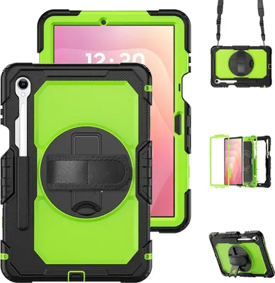 Produktbild von Wheel Hybrid Hülle für Samsung Galaxy Tab S11 mit Halter & Schultergurt Grün