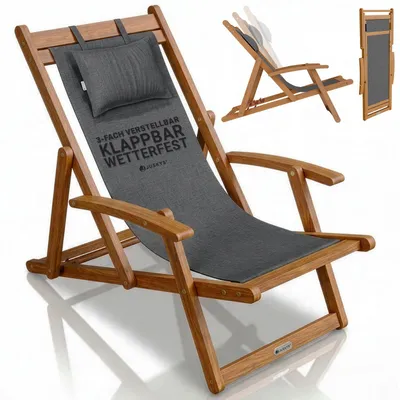Produktbild von JUSKYS® Sonnenliege Tavira Anthrazit - klappbar, verstellbar, wetterfest, Akazienholz