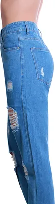 Produktbild von topschuhe24 2305 Damen Baggy Jeans Hose High Waist Destroyed, Farbe:Blau, Größe:34 EU
