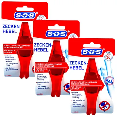 Produktbild von SOS Zeckenhebel Zeckenentferner mit zwei Seiten für verschiedene Zeckengrößen, 3 Stück