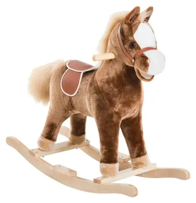Image de Cheval à bascule pour enfants - Cheval à bascule en peluche | Couleur : Marron | Dimensions : 33 x 74 x 62 cm