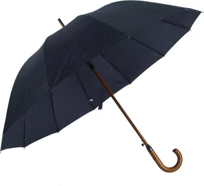 Produktbild von Stockschirm mit Holzgriff ø114 cm - Regenschirm, Punkt-Motiv, Automatiköffnung Dunkelblau