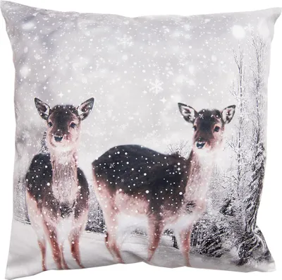 Produktbild von Clayre & Eef Kissenbezug 45x45 cm Weiß Grau Polyester Hirsch