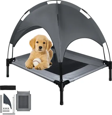 Produktbild von NAIZY Hundebett mit Baldachin, Haustierbett mit Dach, Erhöhtes Hundeliege, Hundehütte Outdoor Große Hunde, Haustier Liegeplatz draußen, Hundeliegeplatz Katzenbett Taftstoff - 76 x 61 x 76 cm