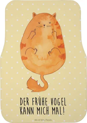 Produktbild von Mr. & Mrs. Panda Fußmatte Fürs Auto Katze Frühaufsteher - Gelb Pastell - Geschenk, Kaffee, Kater, Automatte, Auto-Fußmatte, Katzen, Fahrerseite, Genervt, Verschlafen
