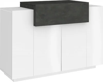 Produktbild von Schuhschrank Dlucc, Mehrzweckschrank mit 2 Türen und 1 Klapptür, Eingangsschuhregal, 100 %  Italy, cm 120x45h86, glänzend weiß und Schiefer