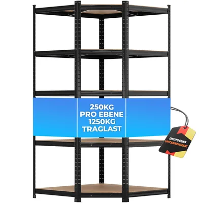Produktbild von ALL Premium Schwerlastregal Eckregal stehend 180x90x60 cm Schwarz - 1250kg Traglast ideal für Keller & Garage