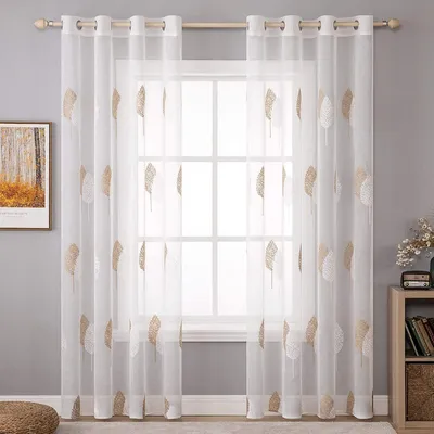 Obrázok produktu pre Záves z priehľadnej tkaniny voil s okami, 150 cm x 250 cm, 2 kusy. Priehľadné závesy s okami, dvojité, vhodné ako záclony alebo dekoratívne prvky do obývačky alebo spálne