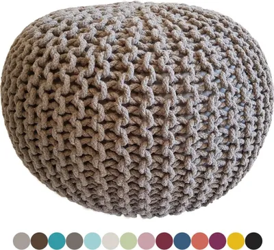 Produktbild von Soma Pouf Ø 55 cm Strickhocker Sitzpouf Sitzpuff Grobstrick-Optik extrahoch Höhe 37 cm (BxHxL) 55 x 37 x 55 cm beige