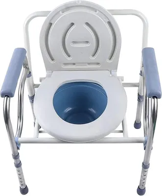 Productafbeelding van Verstelbare en inklapbare toiletstoel, toiletstoel voor volwassenen van roestvrij staal, met opvangbak, deksel en armleuningen, geschikt voor mensen met een beperking en senioren