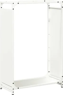A white metal frame for a firewood rack, shown against a white background.