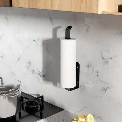 Produktbild von Famanu Küchenrollenhalter Aluminiumlegierung, mattschwarz, Wandmontage mit Schrauben